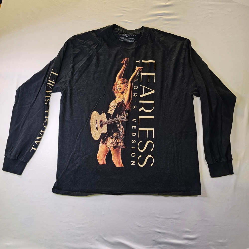 Taylor Swift Fearless Taylor's Version Black Long Sleeve Graphic Tee XL Mens